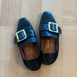Bally Black Leather Loafers with Gold Buckle